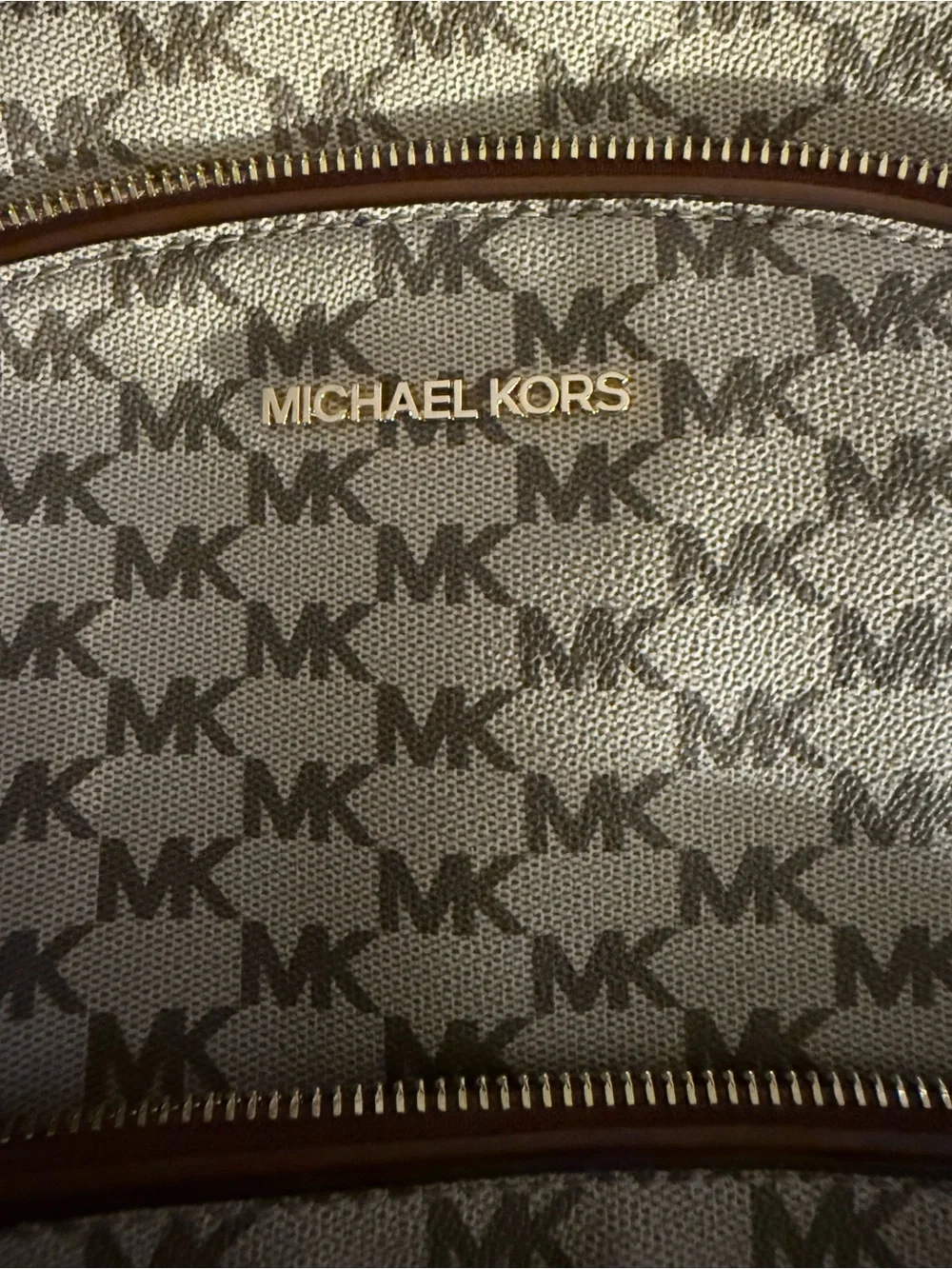 Michael Kors Tan Beige MK Logo Backpack with Brown Trim